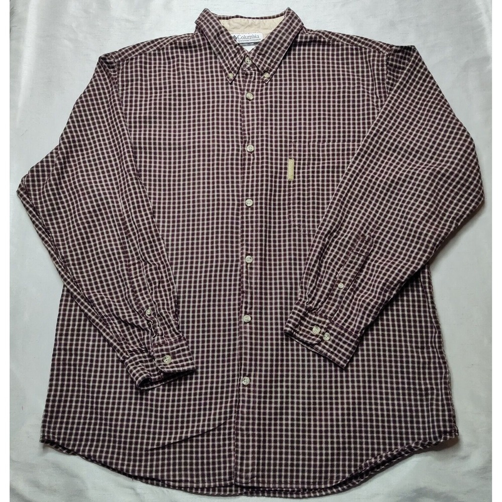 COLUMBIA Men Size 2XL Brown Red Plaid Cotton Long Sleeve Button-Up‎ Shirt
